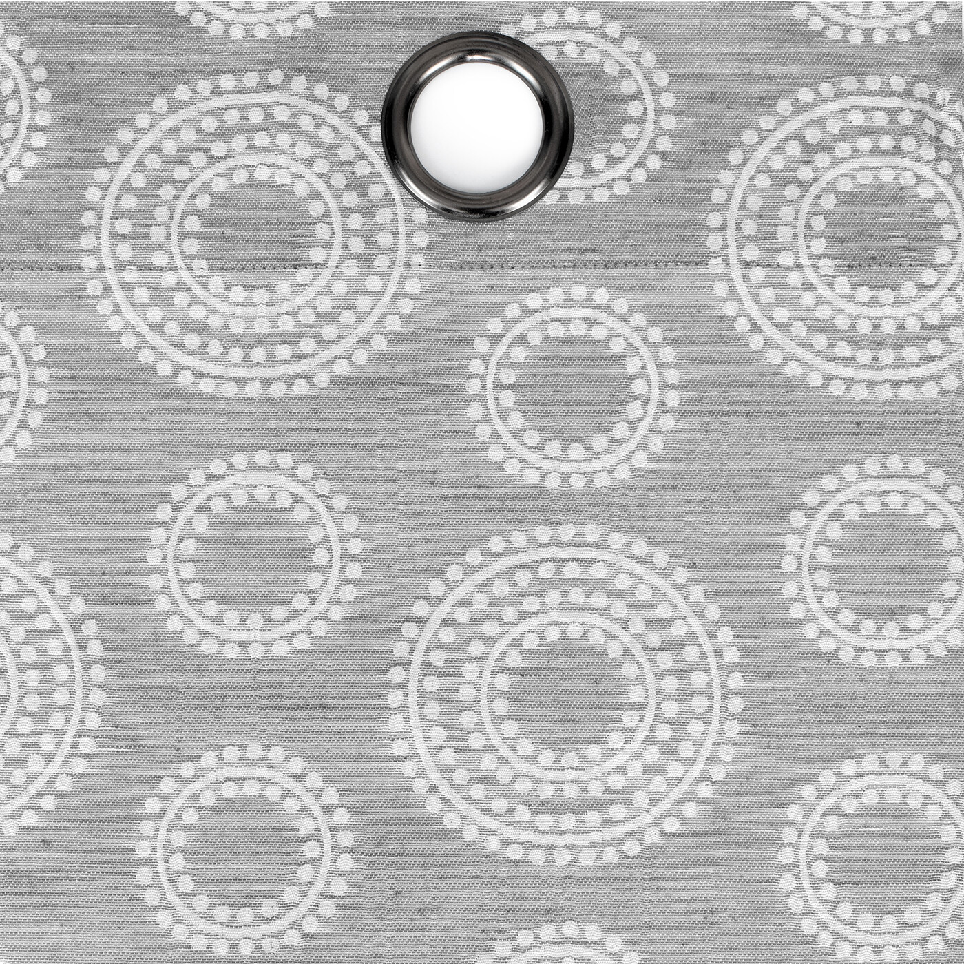 Contemporary Woven Jacquard Geometric White Accent Circles, Grommet Panels, Gray