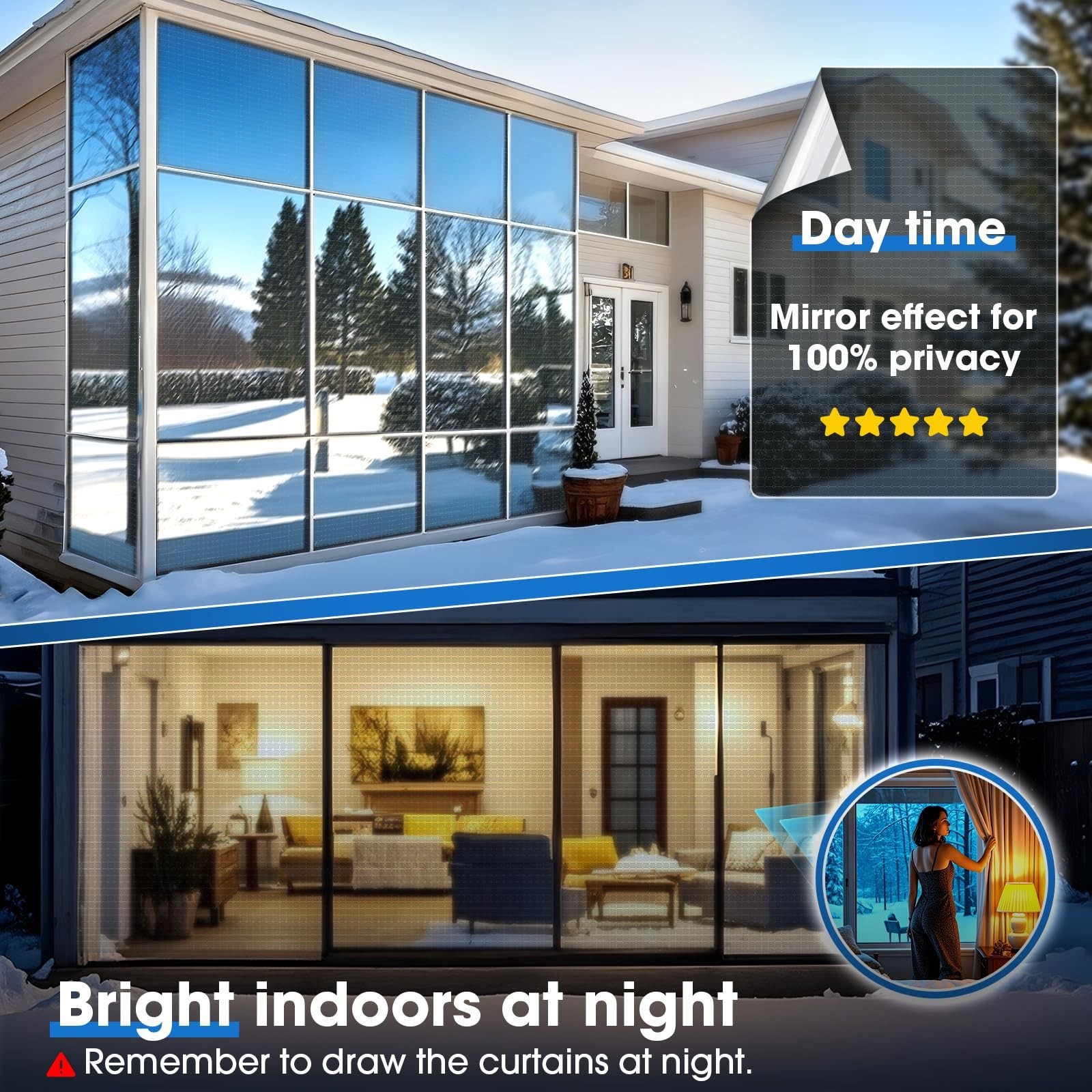 (3 Pack) One Way Privacy Window Film Blue Vinyl Static Cling 17.5 x 78.7 Inch