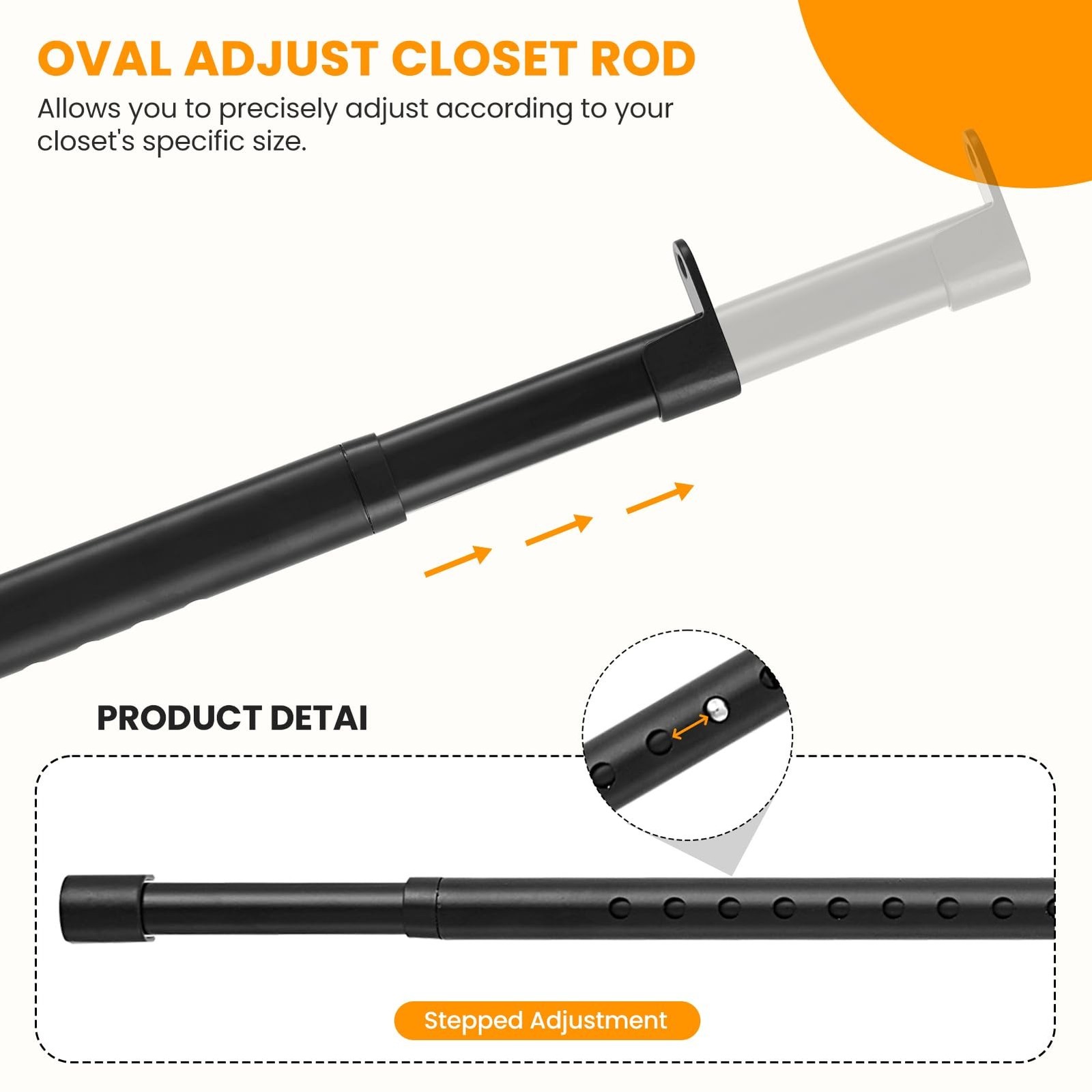 Oval Closet Rod for Hanging Clothes Adjustable Closet Rods 18 to 40 Inch Heav…