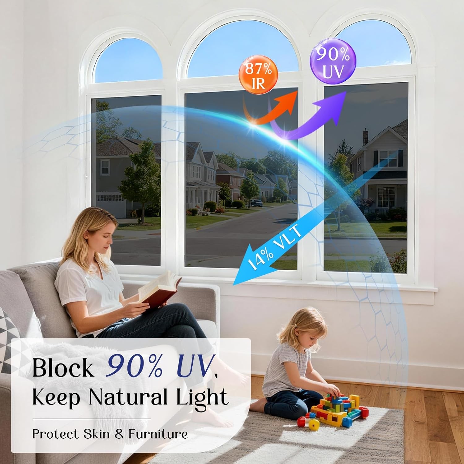 One Way Window Privacy Film Window Tint Home W/ Tools Static Cling Removable UV