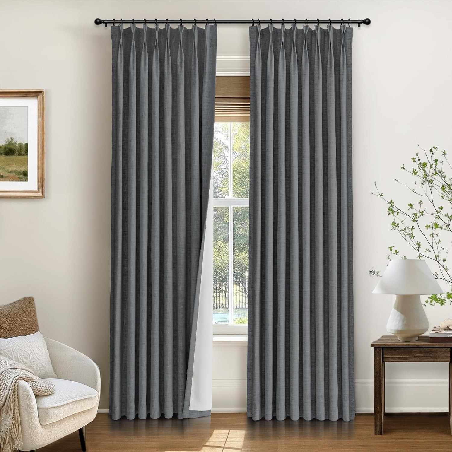 INOVADAY Pinch Pleated Curtains 100 Light Blocking Linen Pinch Pleat Blackout