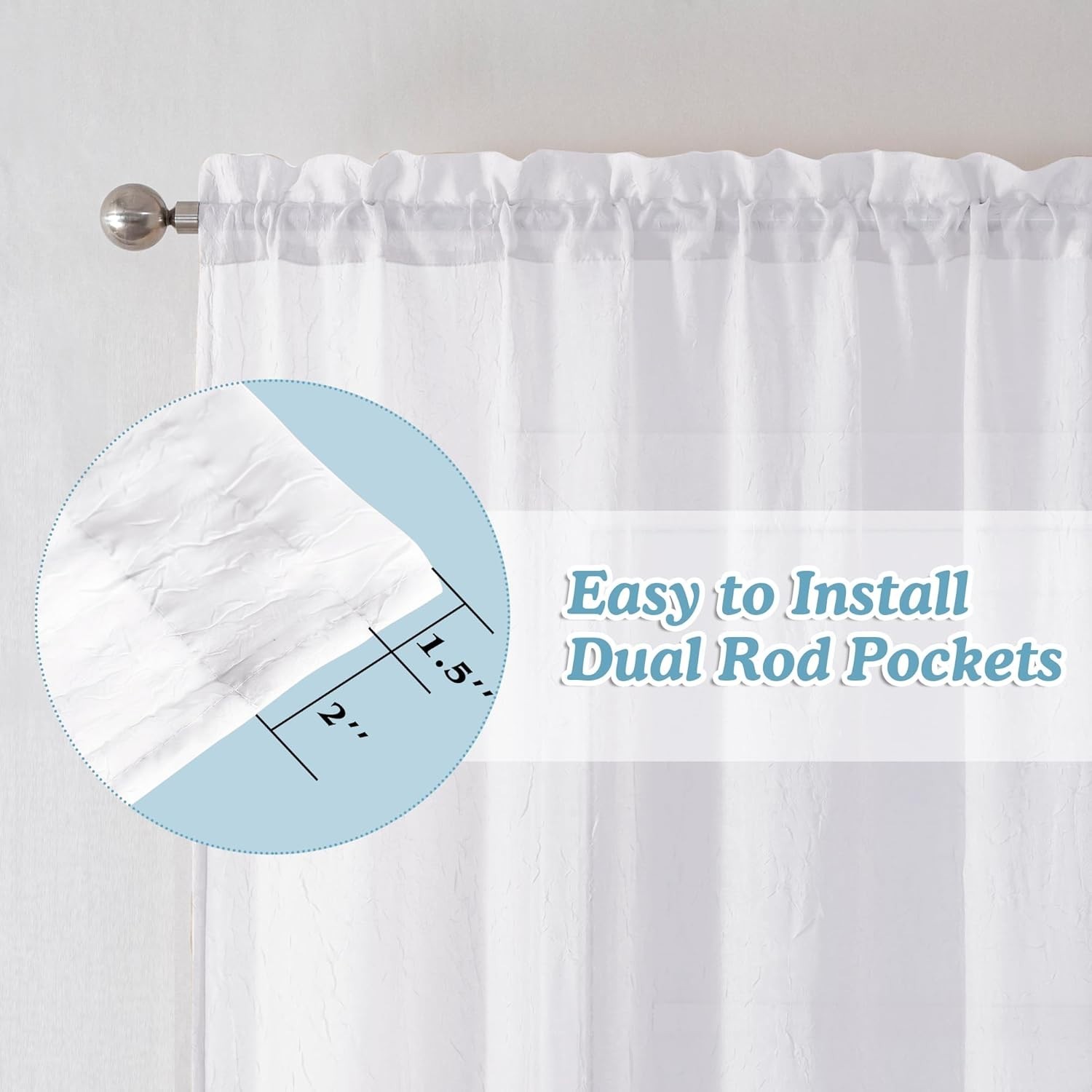 Versatile White Sheer Valances – Perfect for Kitchen, Living Room (Set of 2)