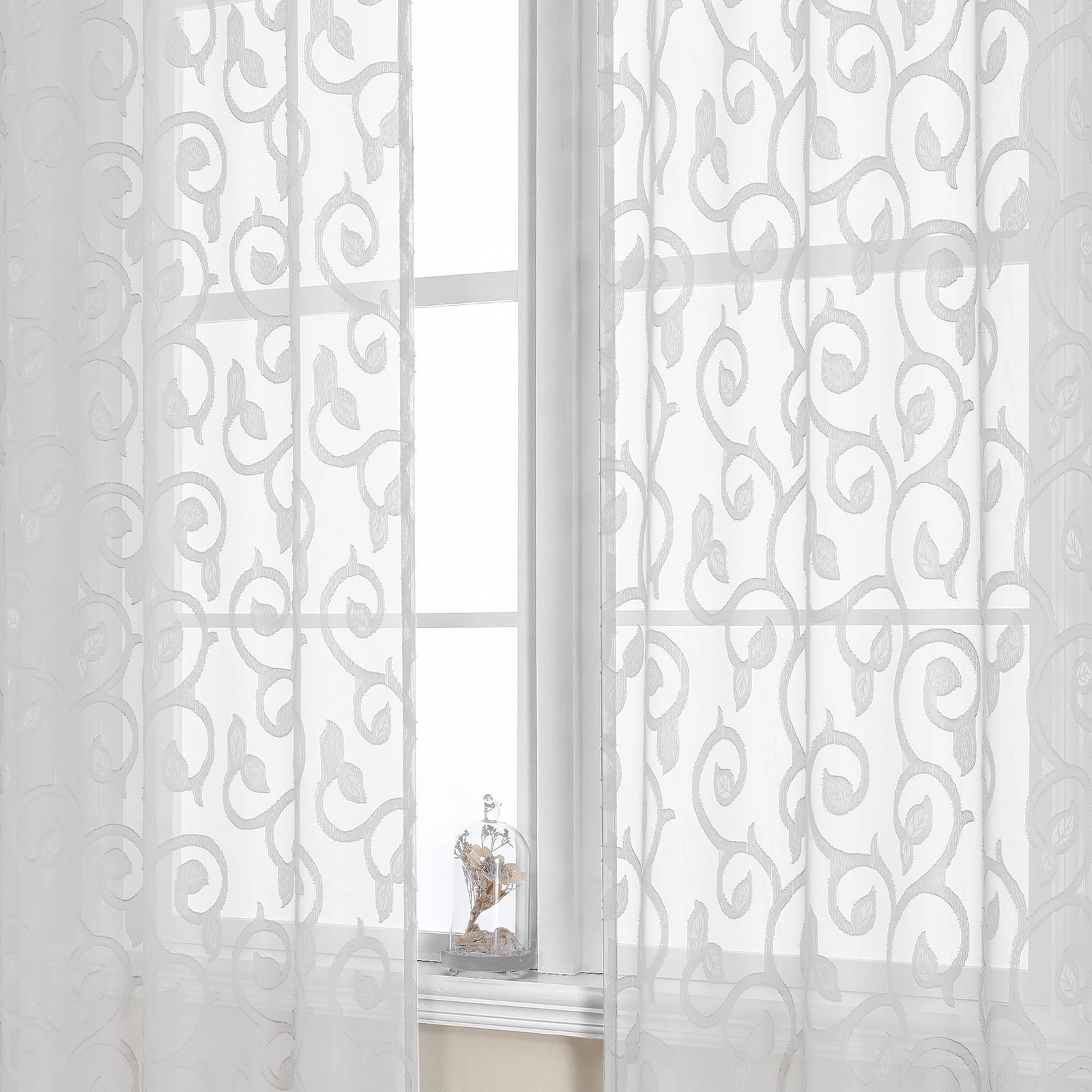 OWENIE Furman Sheer White Curtains 84 inches 40″W x 84″L (Pack of 2),