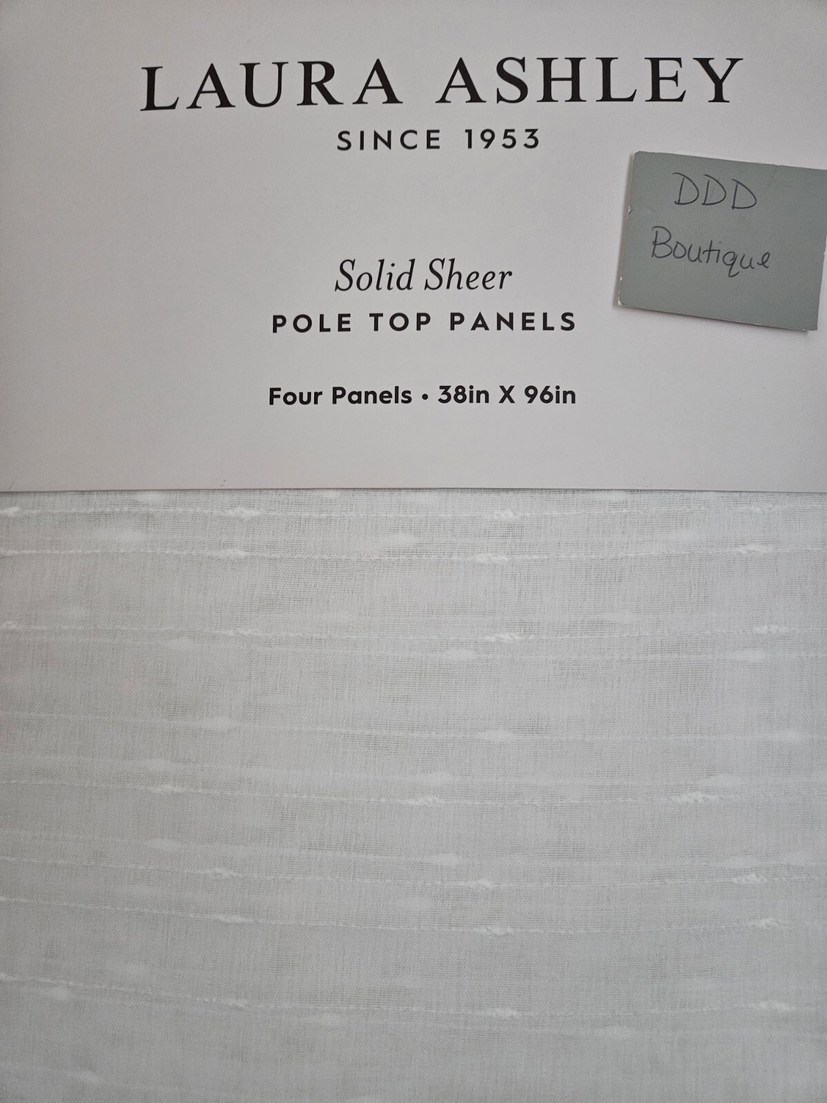 NEW! Laura Ashley White Solid Sheer Curtain 38 x 96 FOUR Pole Top Panel 4 pc SET