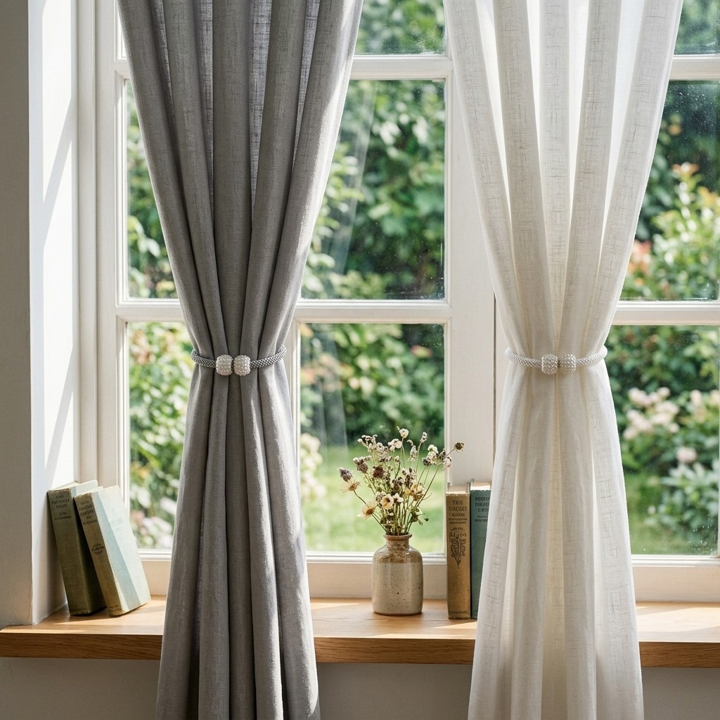 8Pcs Magnetic Curtain Tiebacks, 4 Gray & 4 White Pearl Decorative Holdbacks