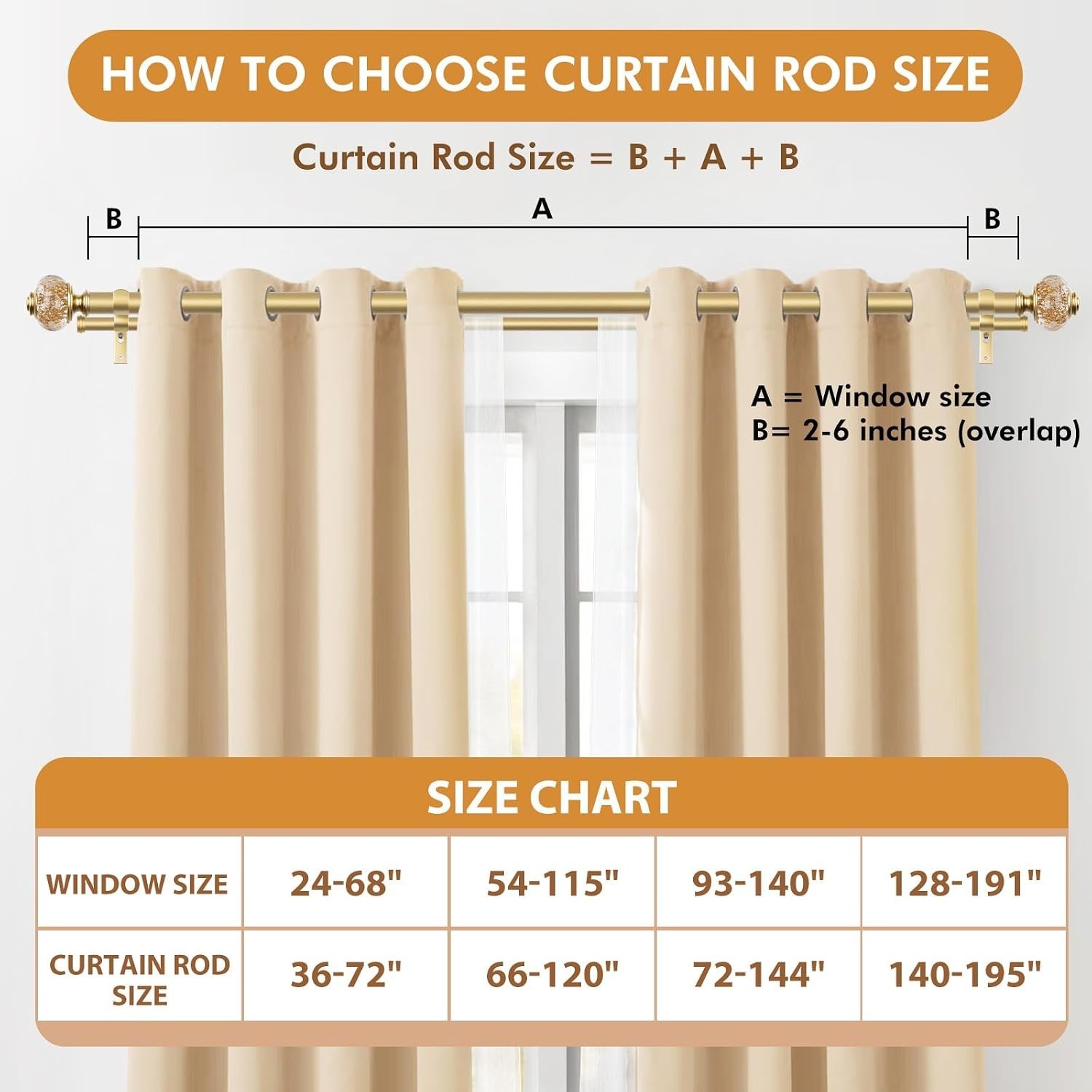 Luxury Gold Double Curtain Rods 36-72” with Crystal Finials, Eco-Friendly Design