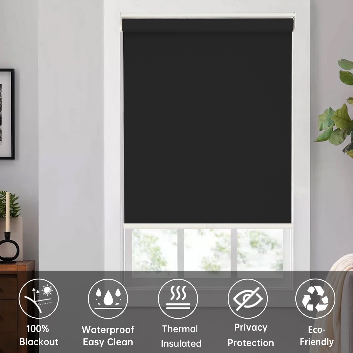 Changshade Cordless Blackout Roller Shade Room Darkening Rolled Up Blind