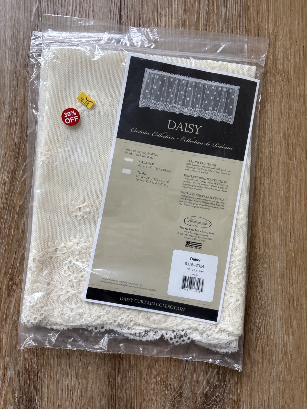 Heritage Lace Curtain, Daisy Style, 60×24 Tier, Color: Ivory