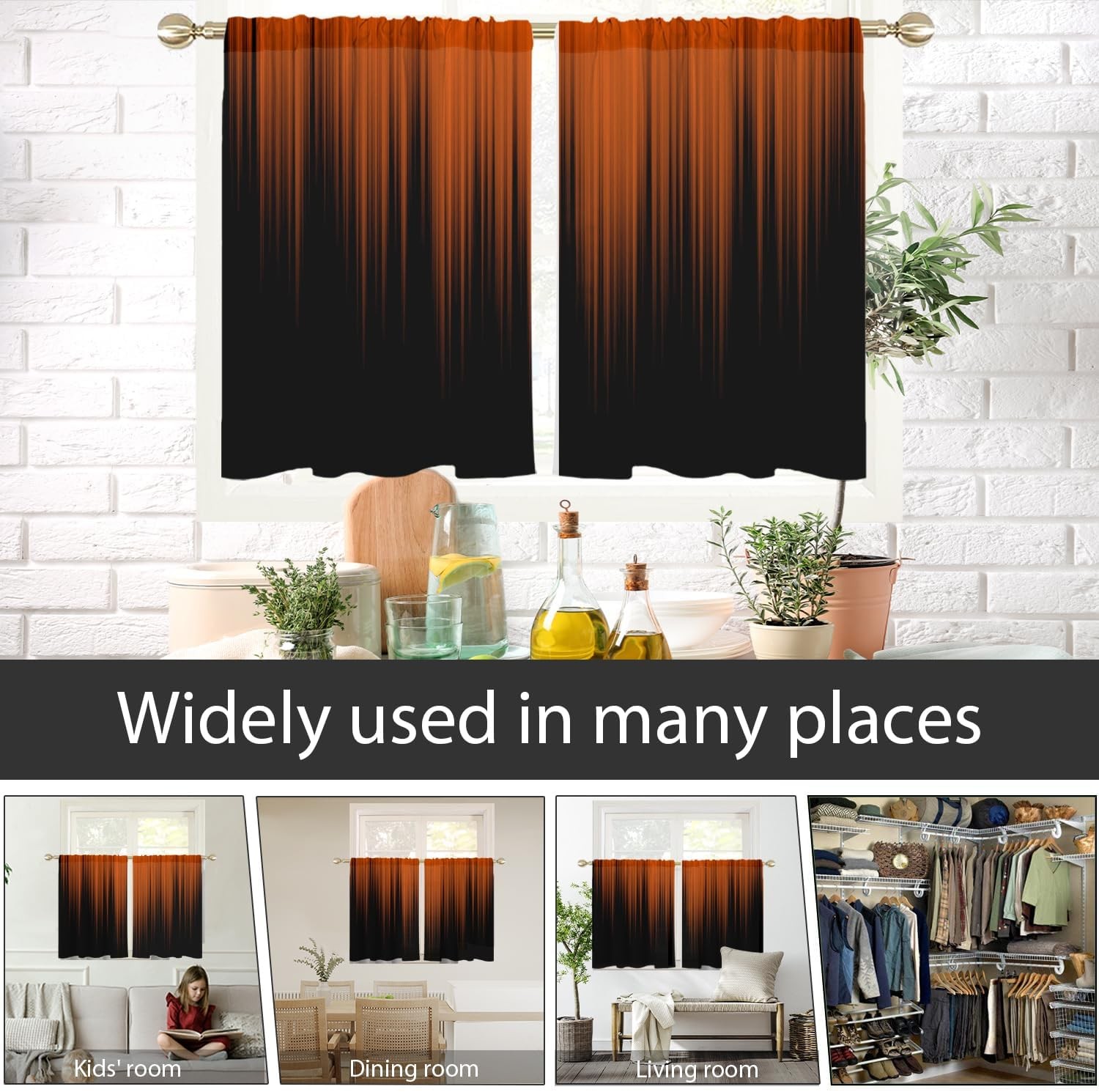 Window Curtains Kitchen Terracotta Boho Striped Abstract Goth Gradient 1 Pair