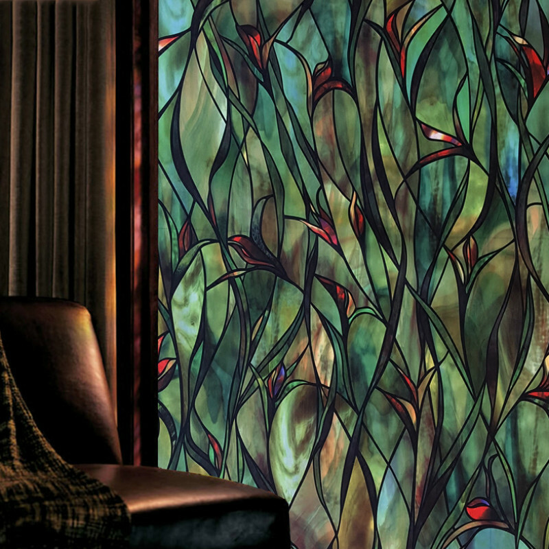 3D Orchid Stained Window Films Static Cling Glass Sticker Privacy Home Decor