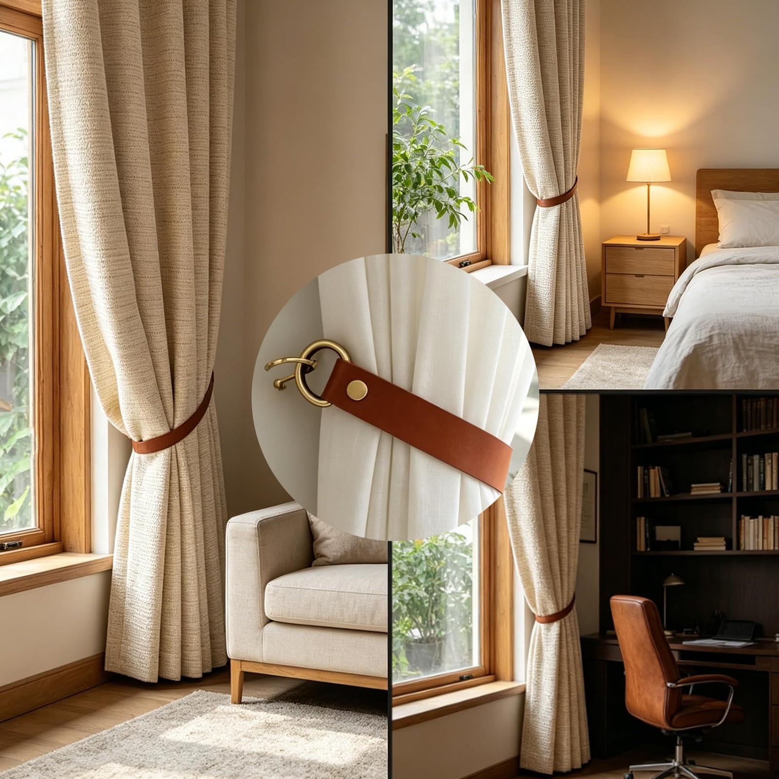 Leather Curtain Tie Backs – 2 Pcs Wall Mounted Curtain Holdbacks with Metal H…