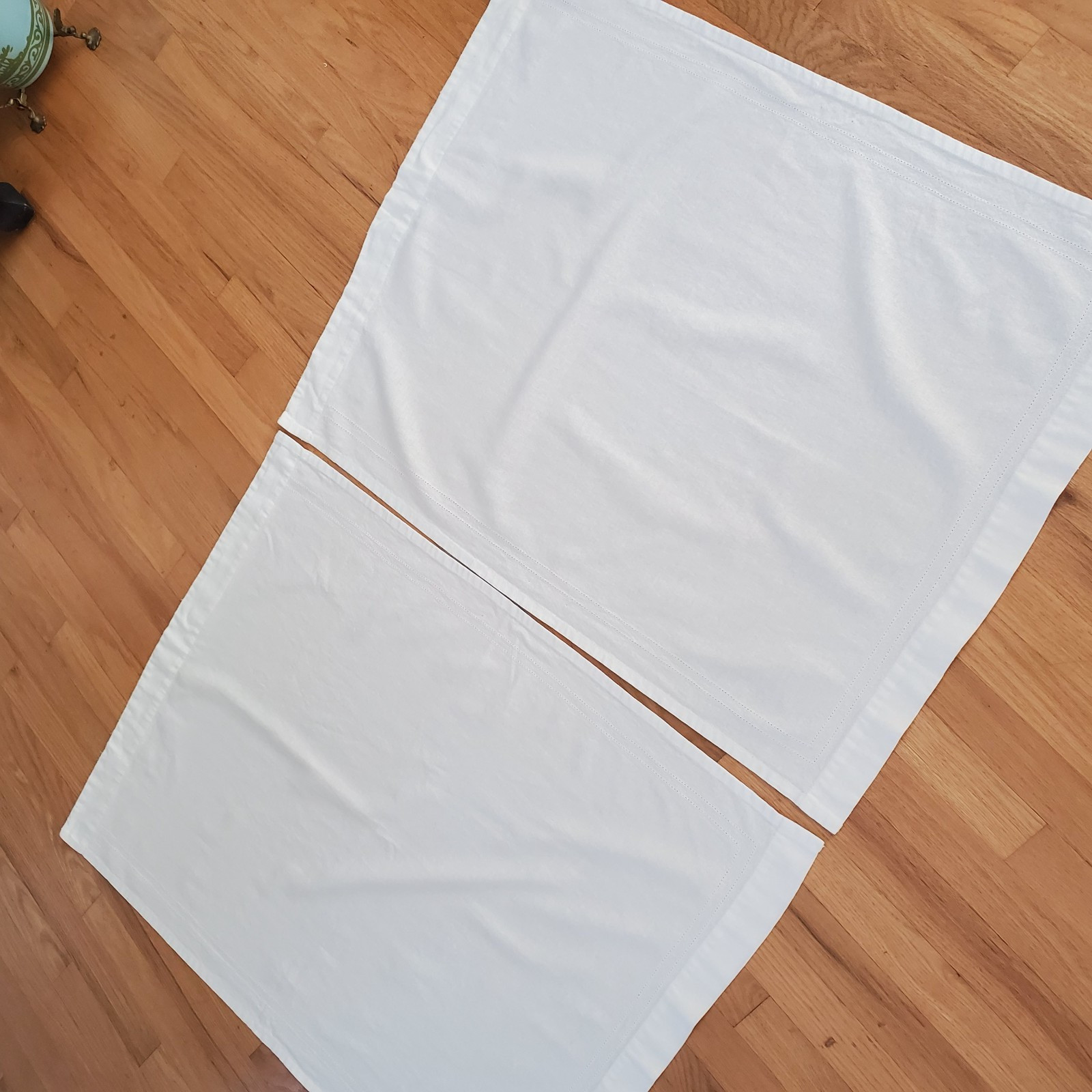 2 Vtg White Rod Pocket Curtain Panels Cotton or Linen 27×34″ Each 54″ Wide Total