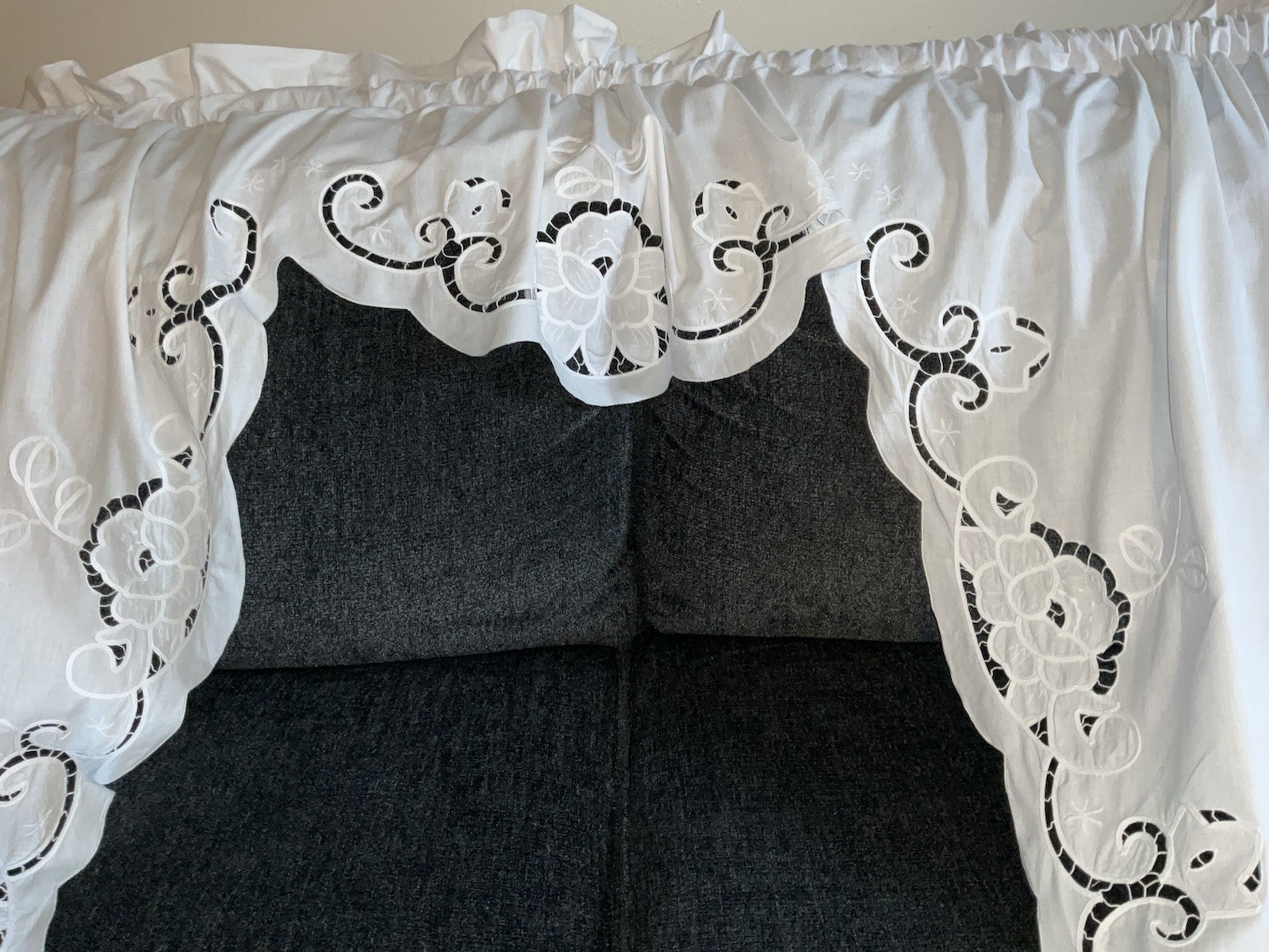 FABRIC CURTAINS VINTAGE WHITE VALENCE COTTON Madeira Lace 76W 68 L EXCELLENT 2