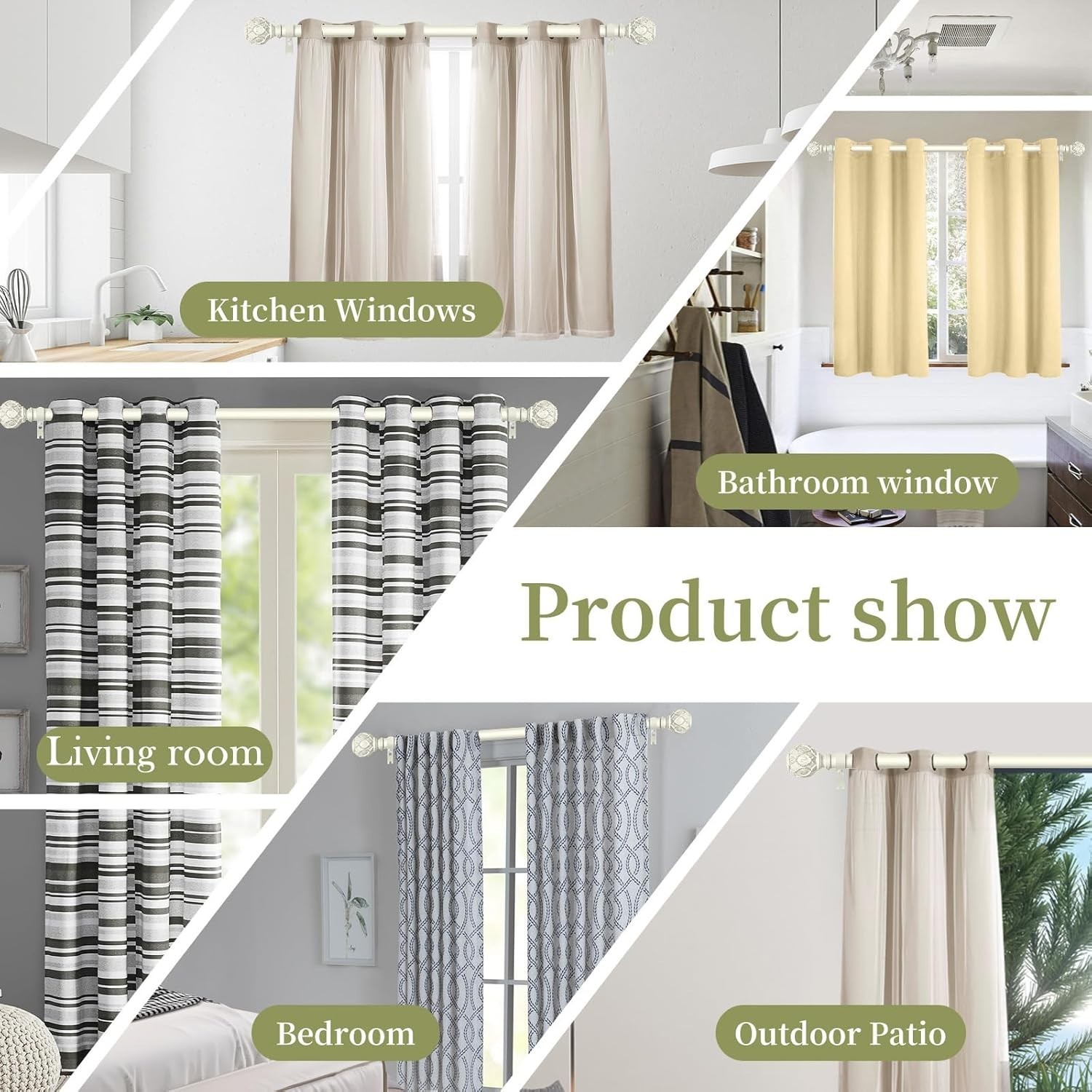 White Farmhouse Curtain Rods for Windows:36-88″ Heavy Duty Adjustable Curtain…