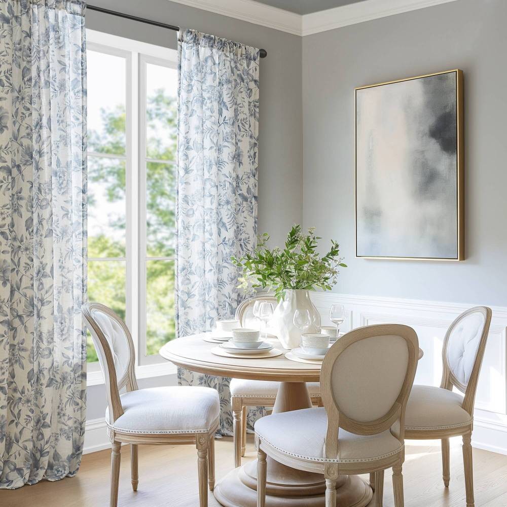 42×84″ Soft Lana Window Curtain Panel Botanical Print Adjustable Tie-Up Fabric