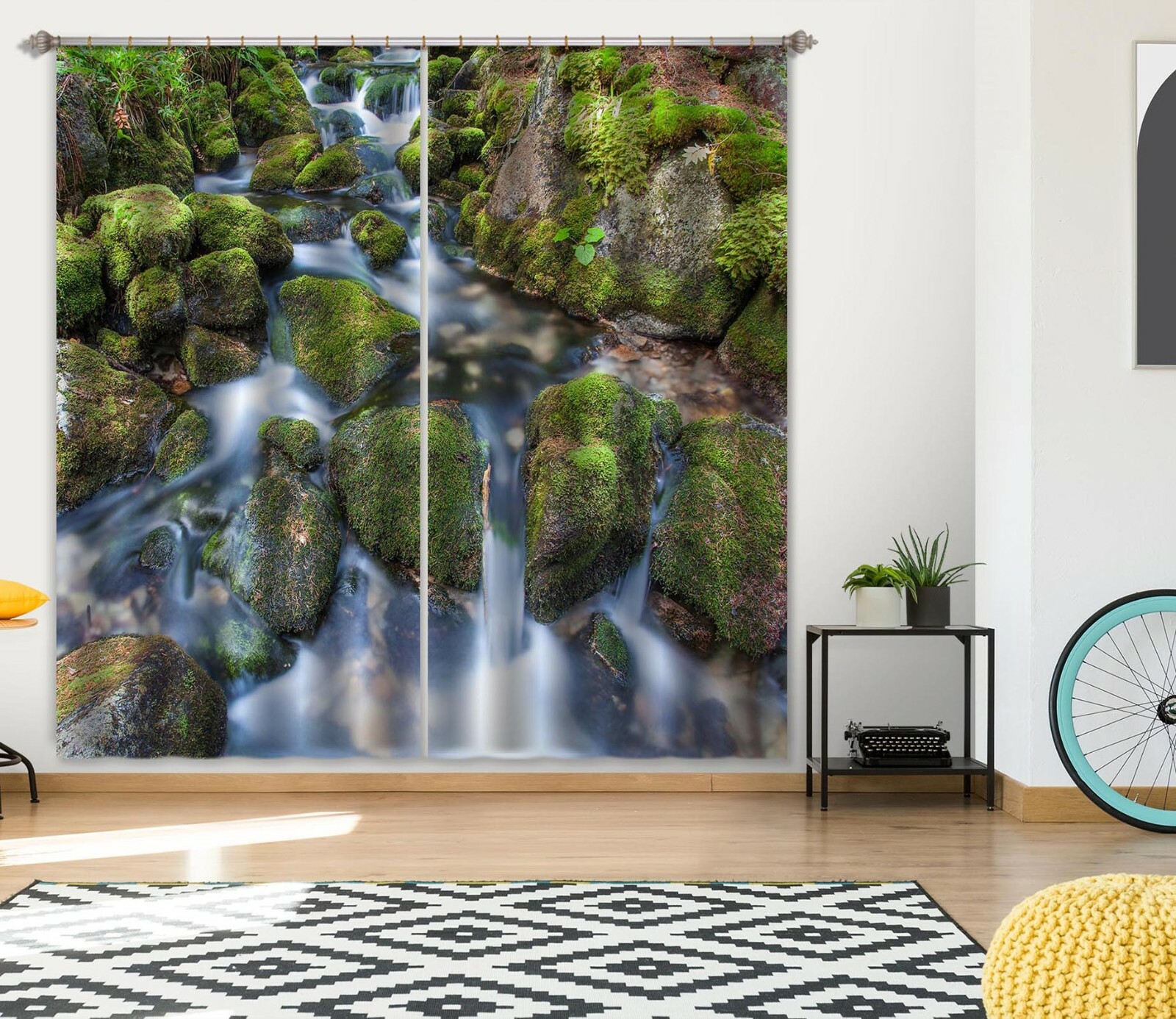3D Moss Stone Stream ZHUA431 Blockout Photo Curtain Fabric Window Amy