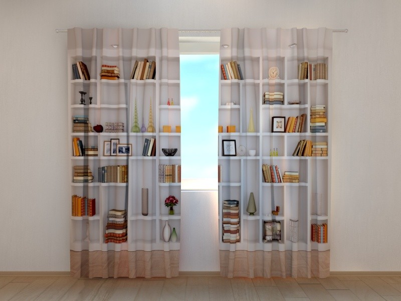 Printed Curtain White Bookcase Wellmira Ready Made 3D Living Room