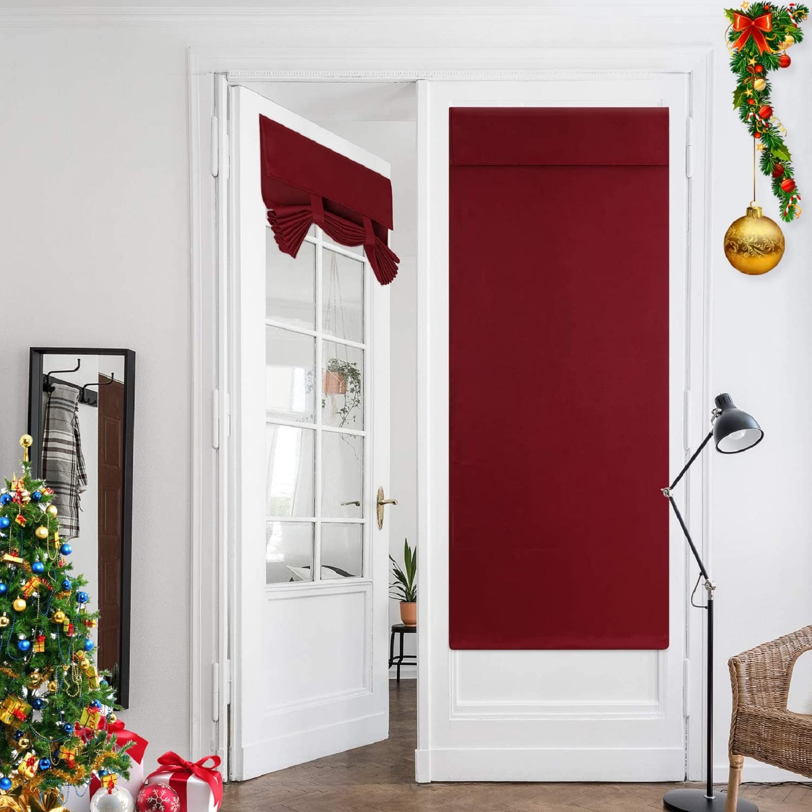 Burgundy Blackout Door Curtain Red Privacy French Door Blind, 26 X 68 Inch Ro…
