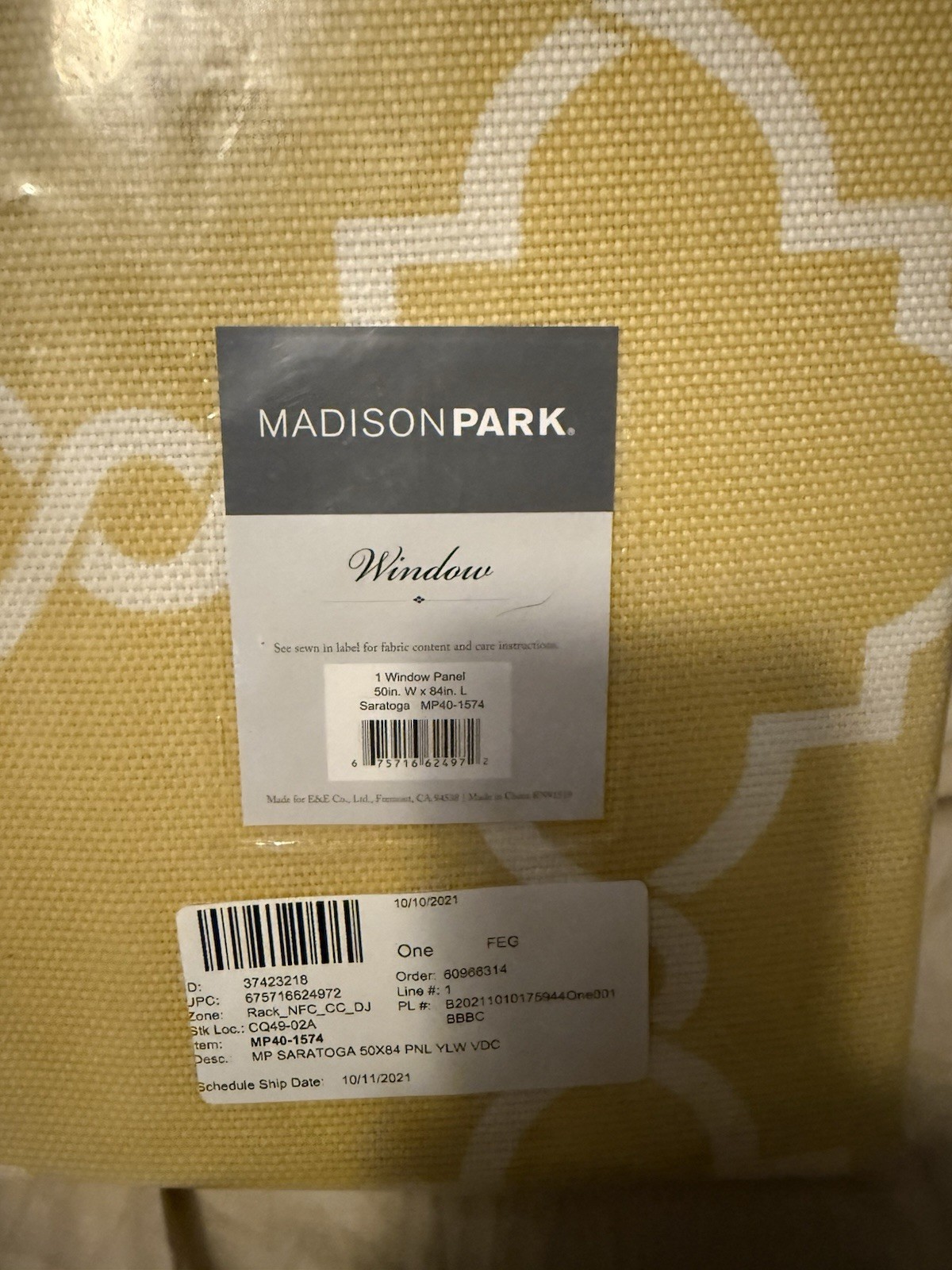 Brand new! Madison Park Yellow Window Panel Curtain 50in x 84in Yellow