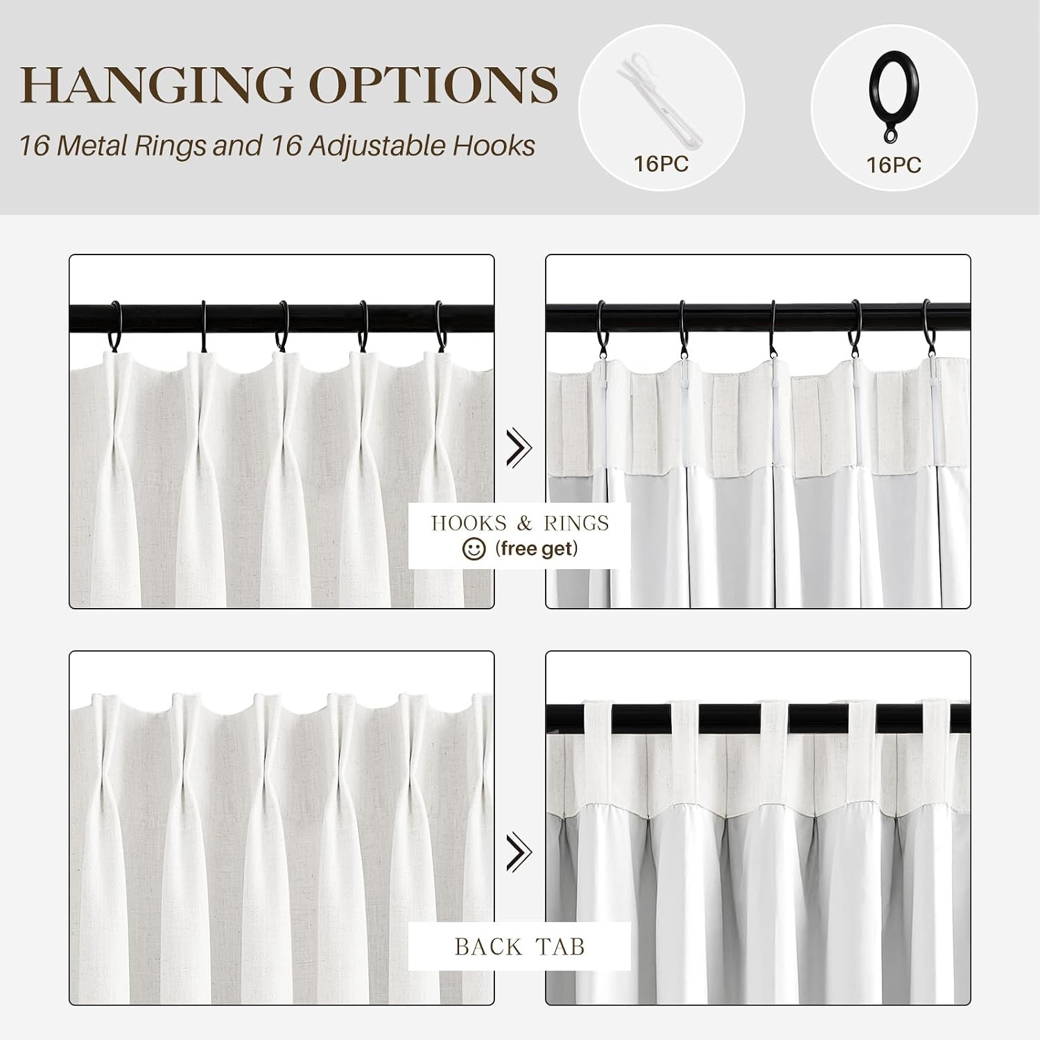 Pinch Pleated Rayon Blend Blackout Curtains for Bedroom – Ivory Full Black Out C