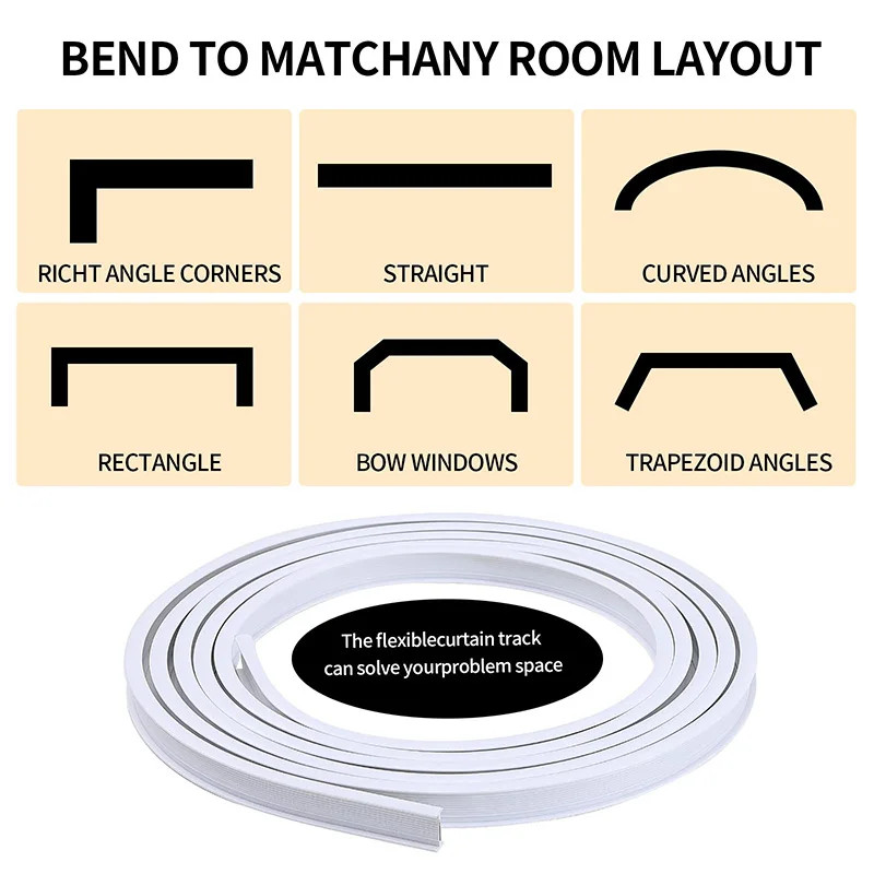Flexible Bendable Curtain Track Ceiling Wall Mounted Silent Room Divider Rail