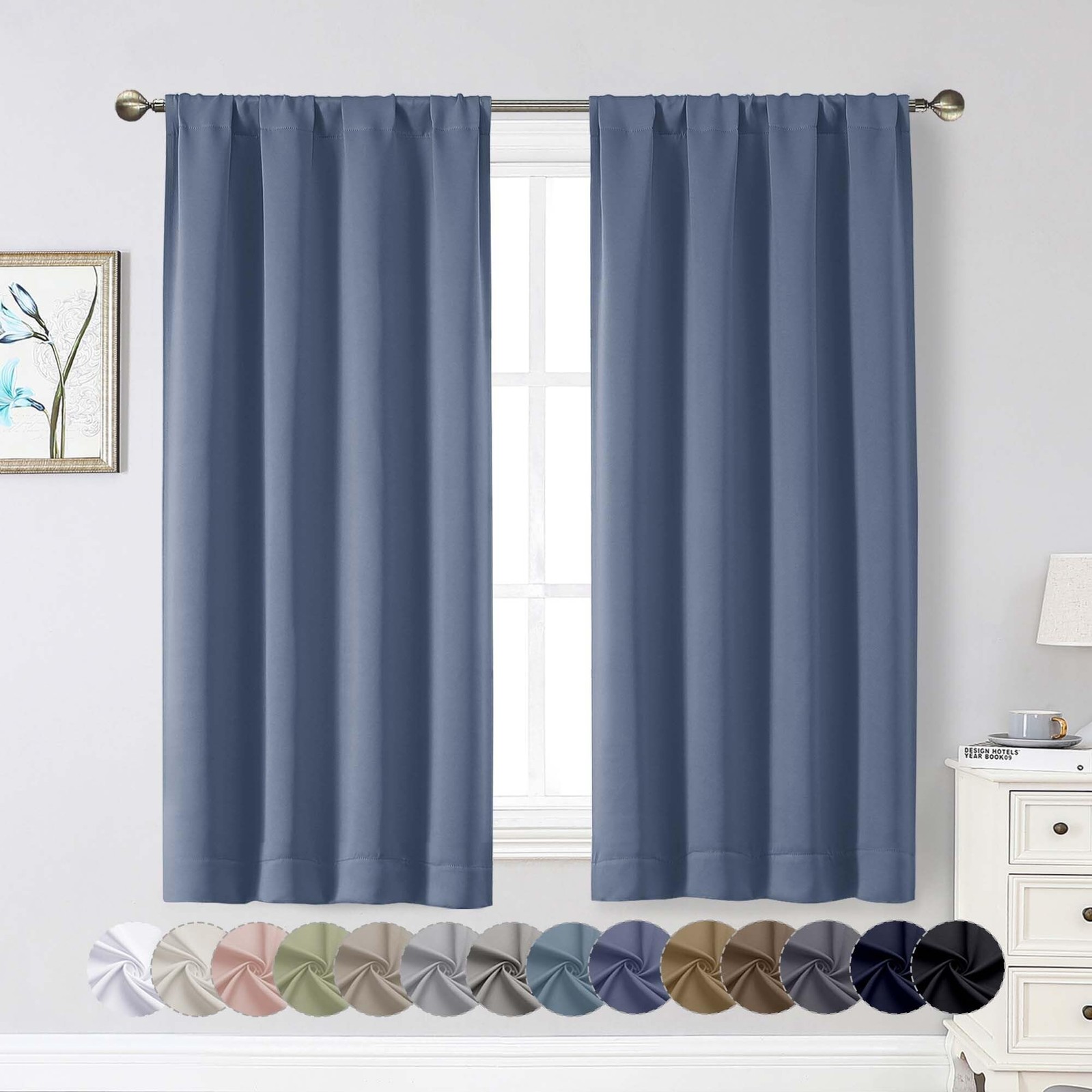 Denim Blackout Curtains for Bedroom Living Room 54 Inch Length 2 Panels Set, …