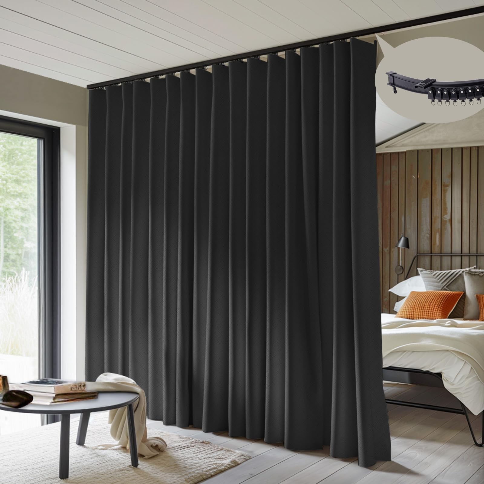 MaKefeile Room Divider Curtains with Flexible Ceiling Curtain Tracks Set,100%…