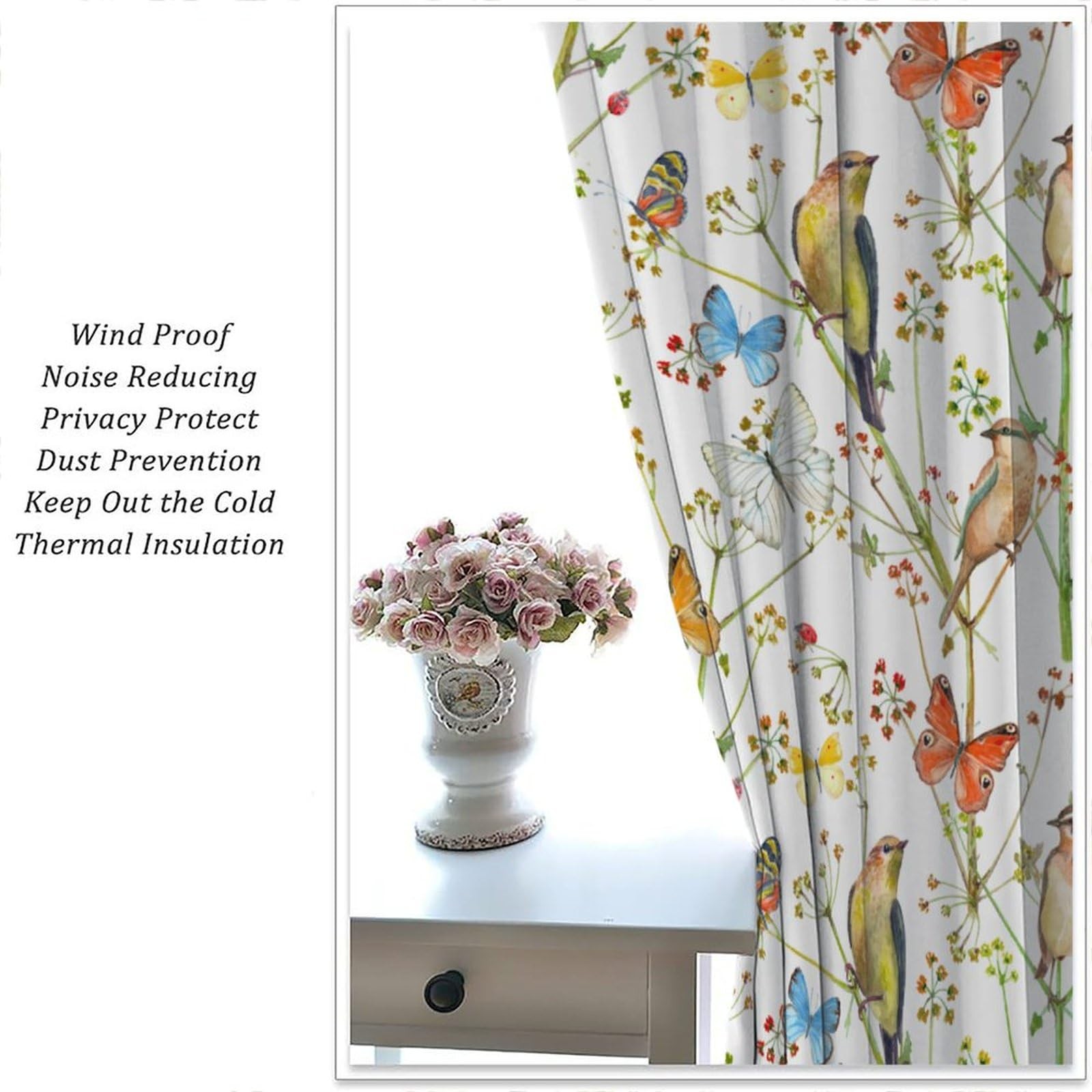 Spring Flowers Birds Curtains Patterns Colorful Butterfly Nature Landscape Wi…