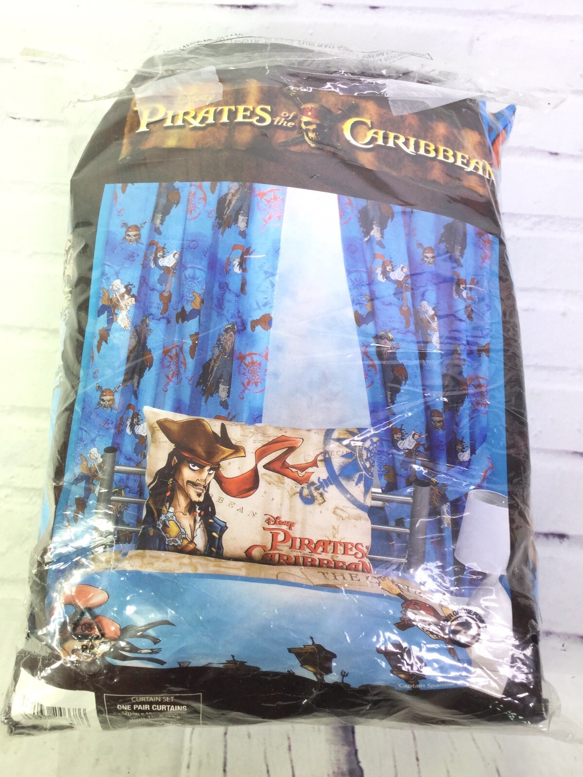 Disney Pirates of the Caribbean Jack Sparrow Window Curtain Set 66”x72” Tie Back