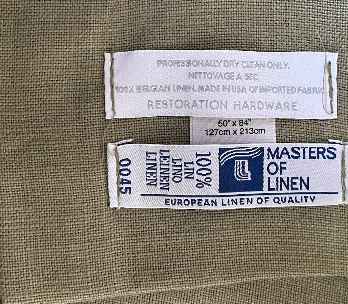 Restoration Hardware Belgian Linen Drapery Opaque 50”x84” Rod Pocket Thyme NWT
