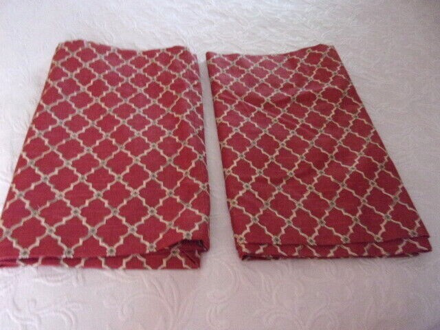 Red, Ivory, Green Lattice Print Custom Tailored Valances–2