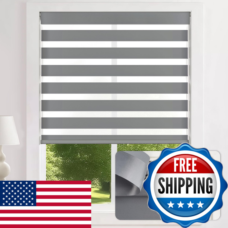 Lazblinds No-Drill Cordless Zebra Blinds – Dual Layer Light Filtering Room