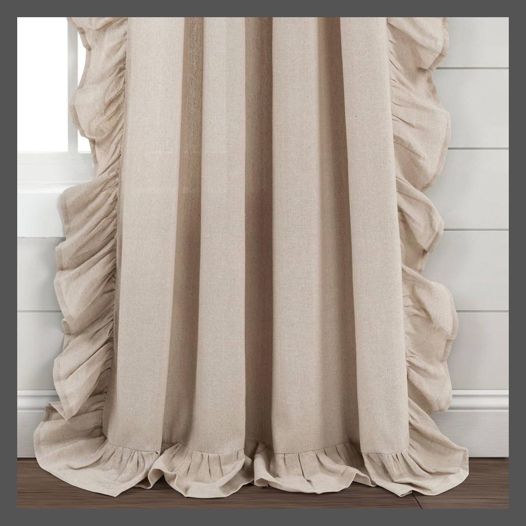 84″x54″ Linen Ruffle Window Curtain Panels Beige – Lush Décor