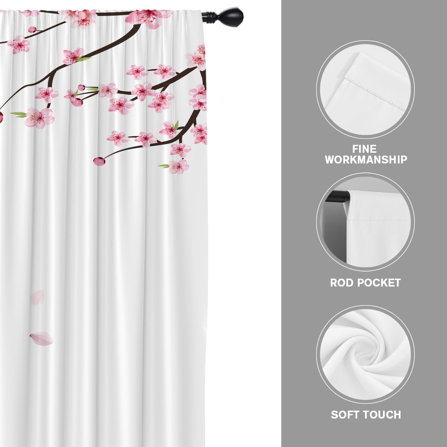 Cherry Blossom Window Curtains for Bedroom 42 X 63 Inch Rod Pocket Pink and Whit