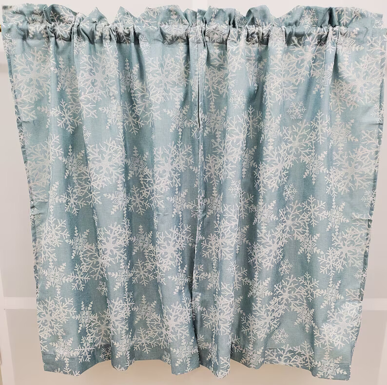 Ice Palace Blue Puffed Snowflake Design Cafe Curtain Tiers or Valance Winter