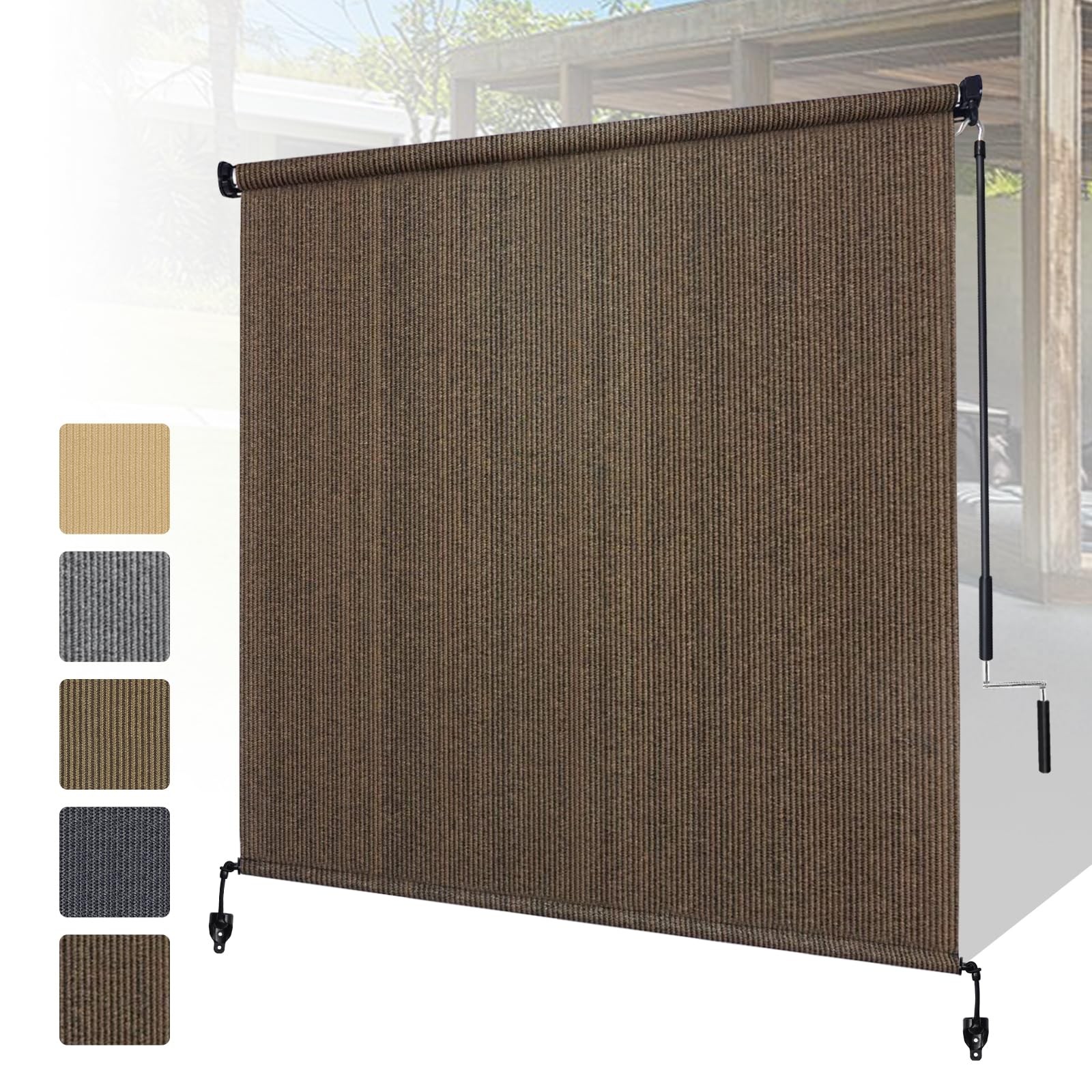 Shade&Beyond Outdoor Roller Shades 8’x8′ Cordless Mocha for Porch Gazebo