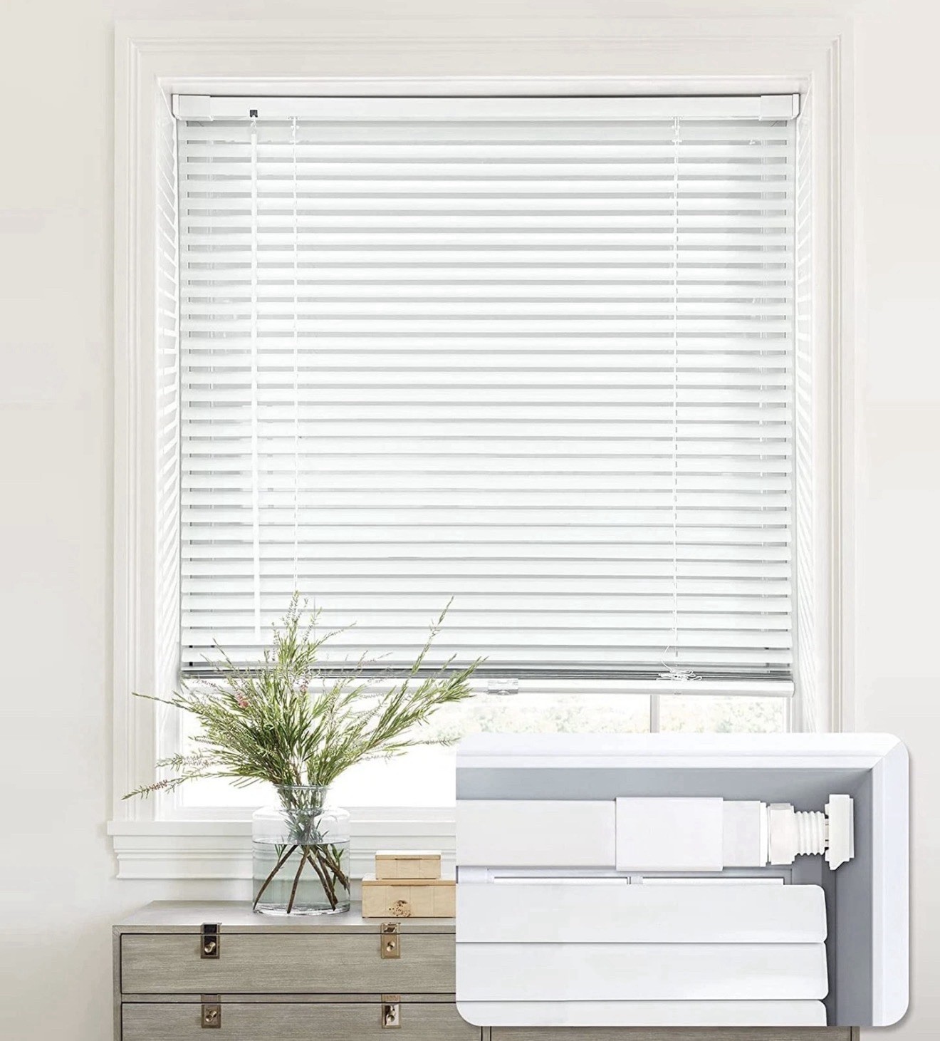 LazBlinds No Tools No Drill 1” Aluminum Mini Blind 20.5” W x 64” H Pearl White