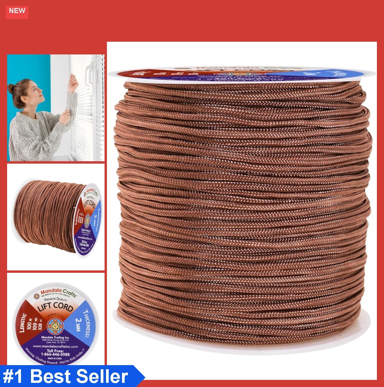 2mm Oak Blind Lift Shade Cord 109 Yards Braided Nylon String for Blinds Repair