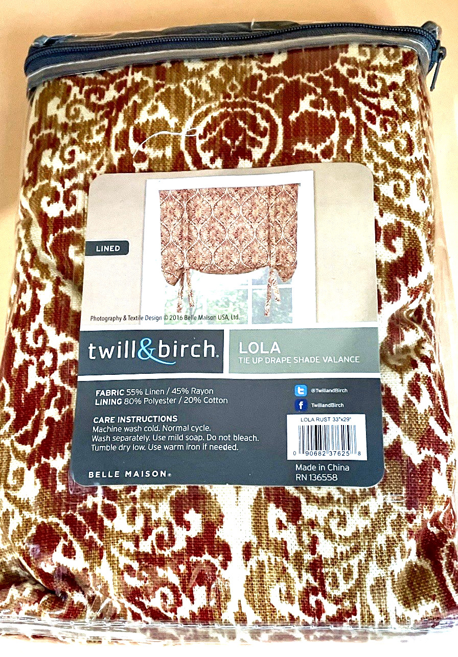 Twill & Birch Lola Tie Up Drape Valance 33″x39″ Rust