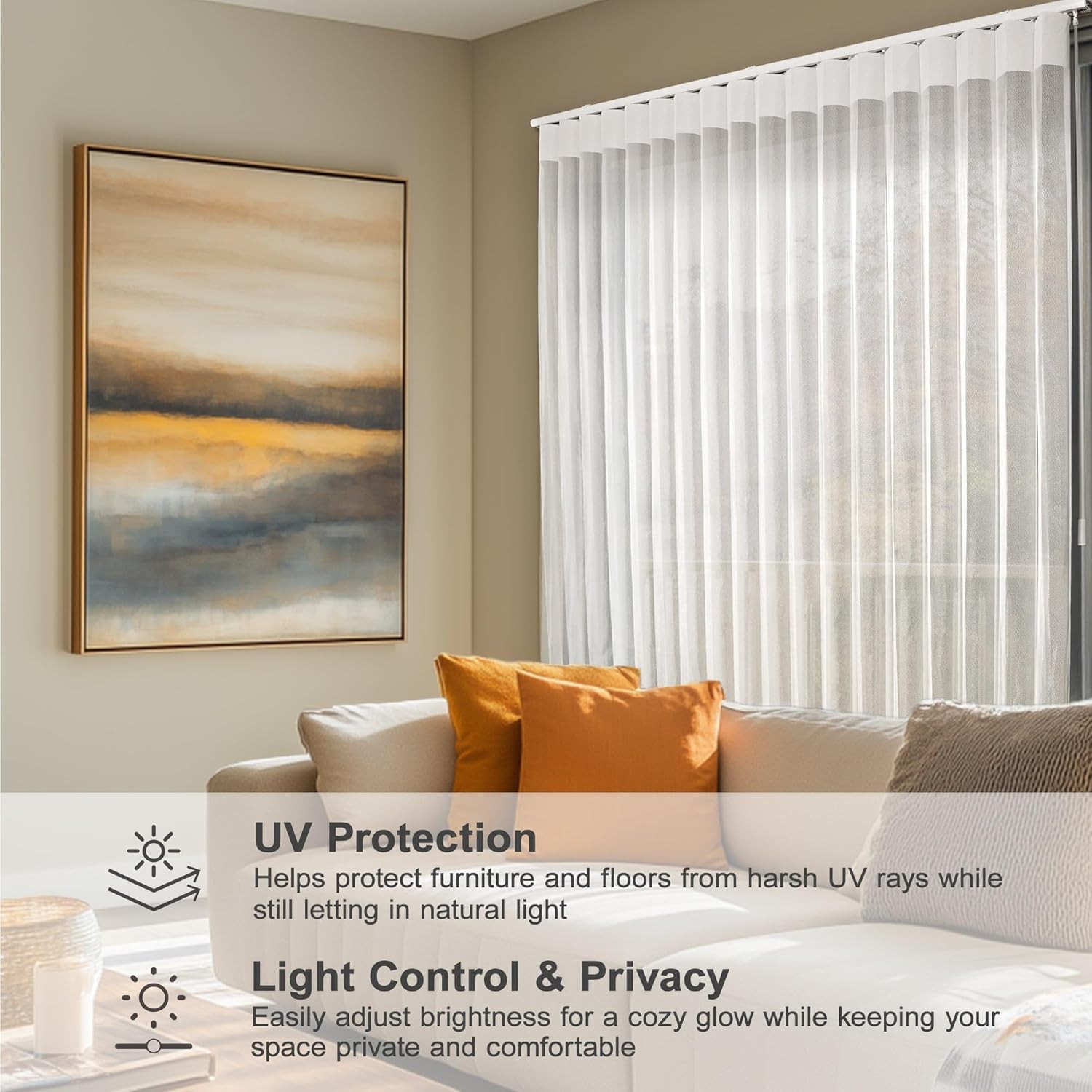 Stylish White Sheer Vertical Blinds for Large Windows & Sliding Doors 78″x84