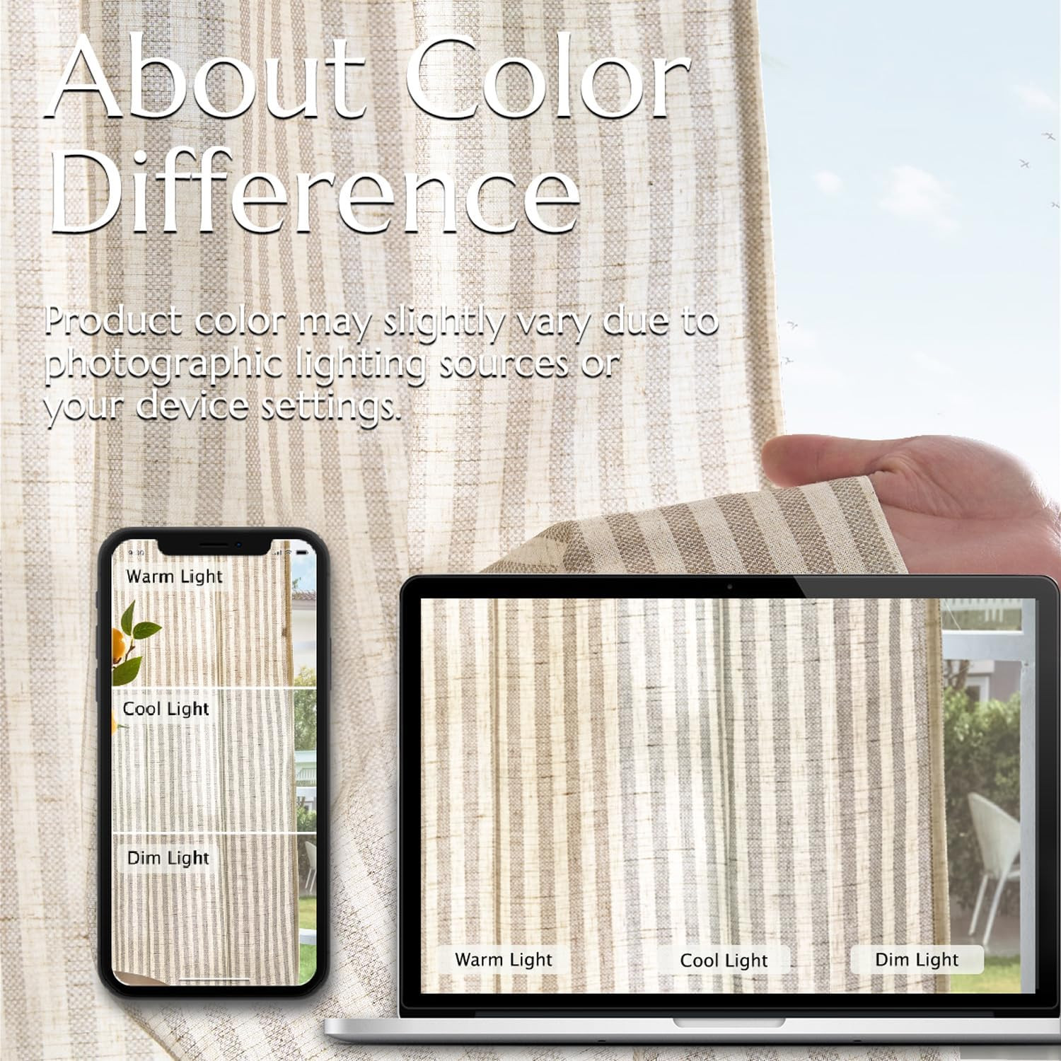 jinchan Linen Curtains Taupe Grey on Beige Striped Curtains for Living Room Bedr