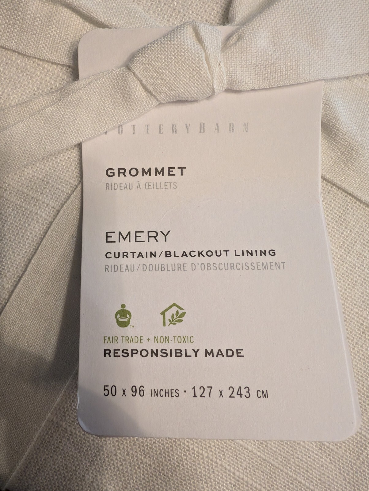 POTTERY BARN Emery Matte Black Grommets Drape-50×96″-Blackout -White-New