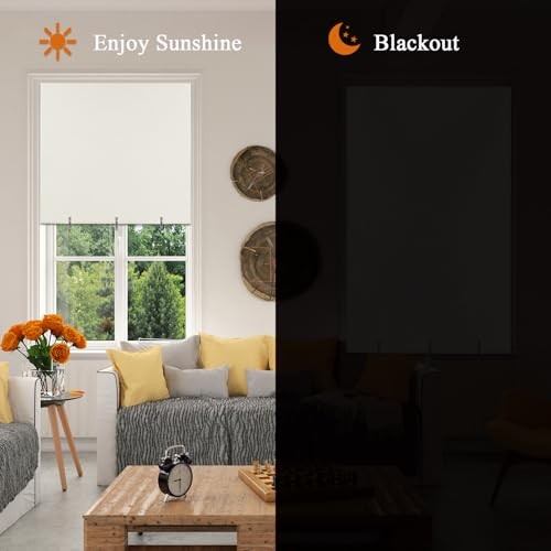 Blackout Shades No Drill Cordless Stick on Roll Up Temporary 47″W x 71″H Beige