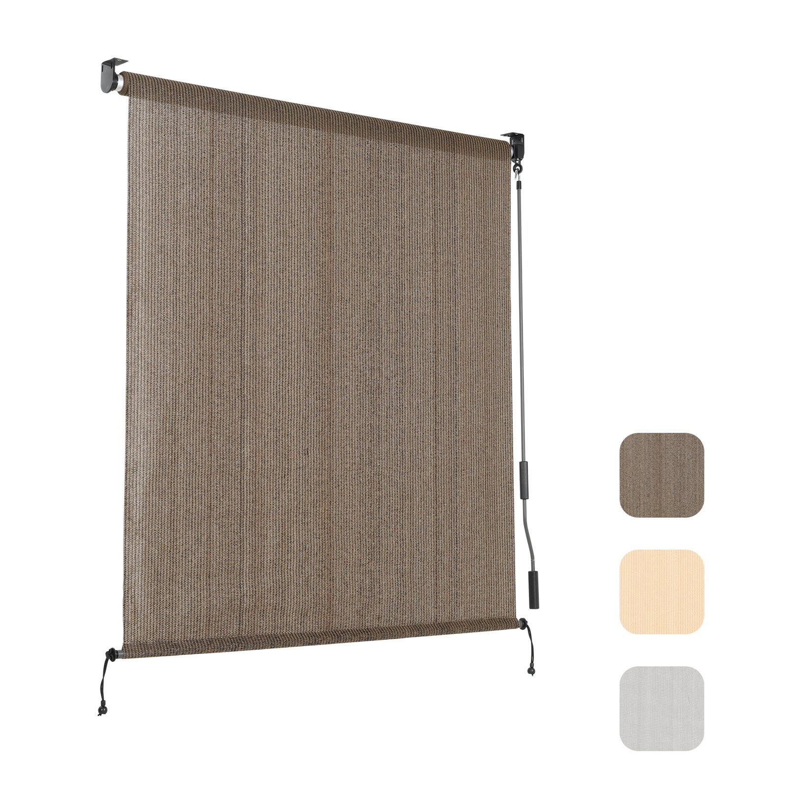 Patio Roller Shade HDPE Fabric Outdoor Cordless Roll Up Shade for Porch Brown