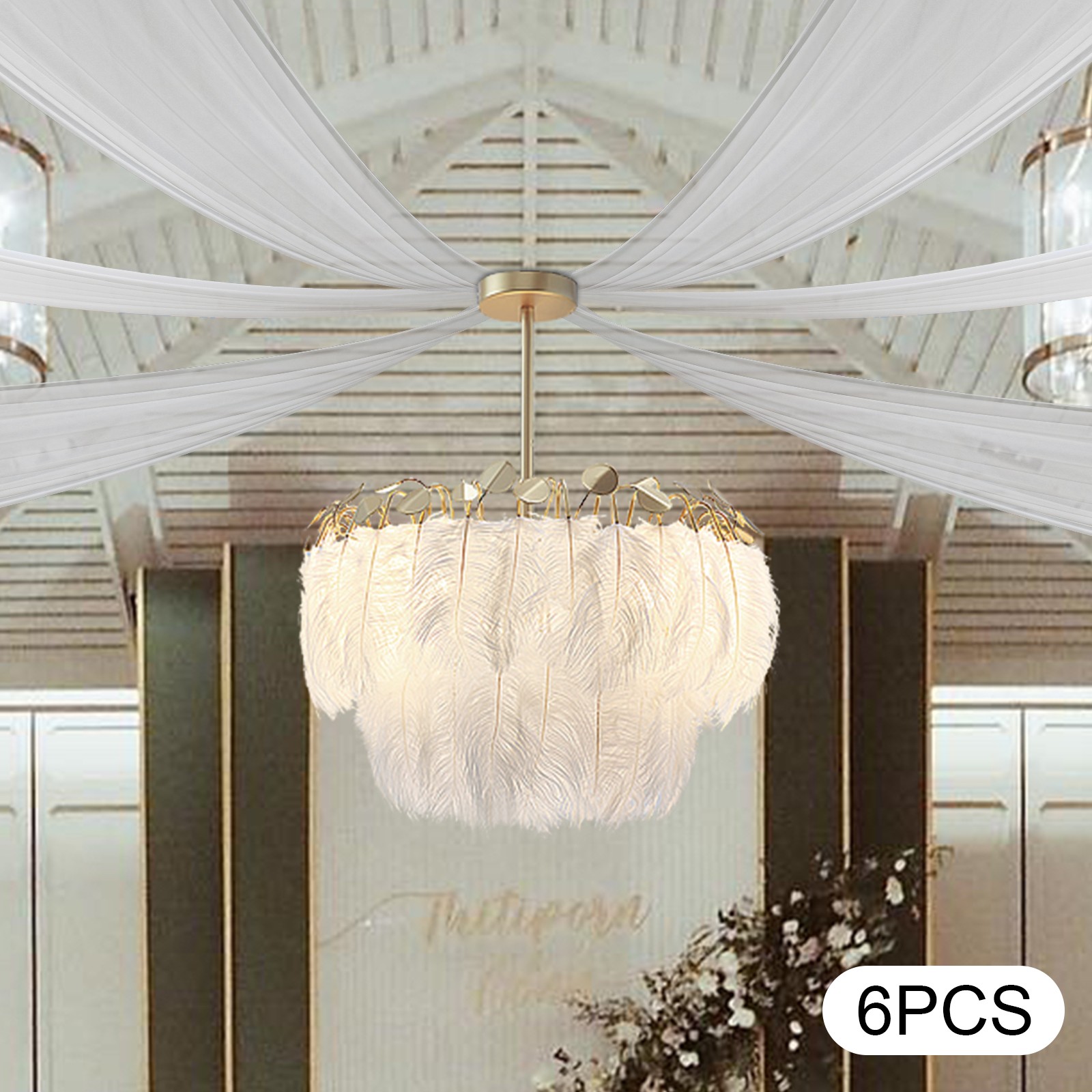 6pcs Weddings Ceiling Drapes Curtains Sheer Voile Backdrop Draping Decor White~