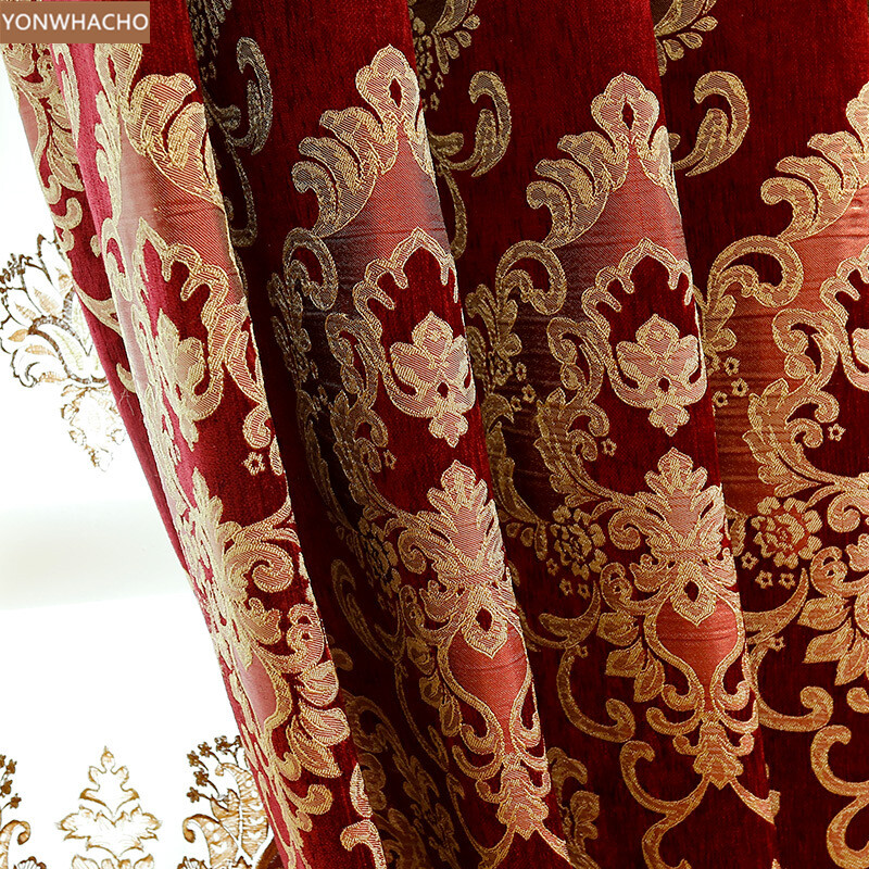 Luxury noble European red thick chenille cloth blackout curtain valance B625