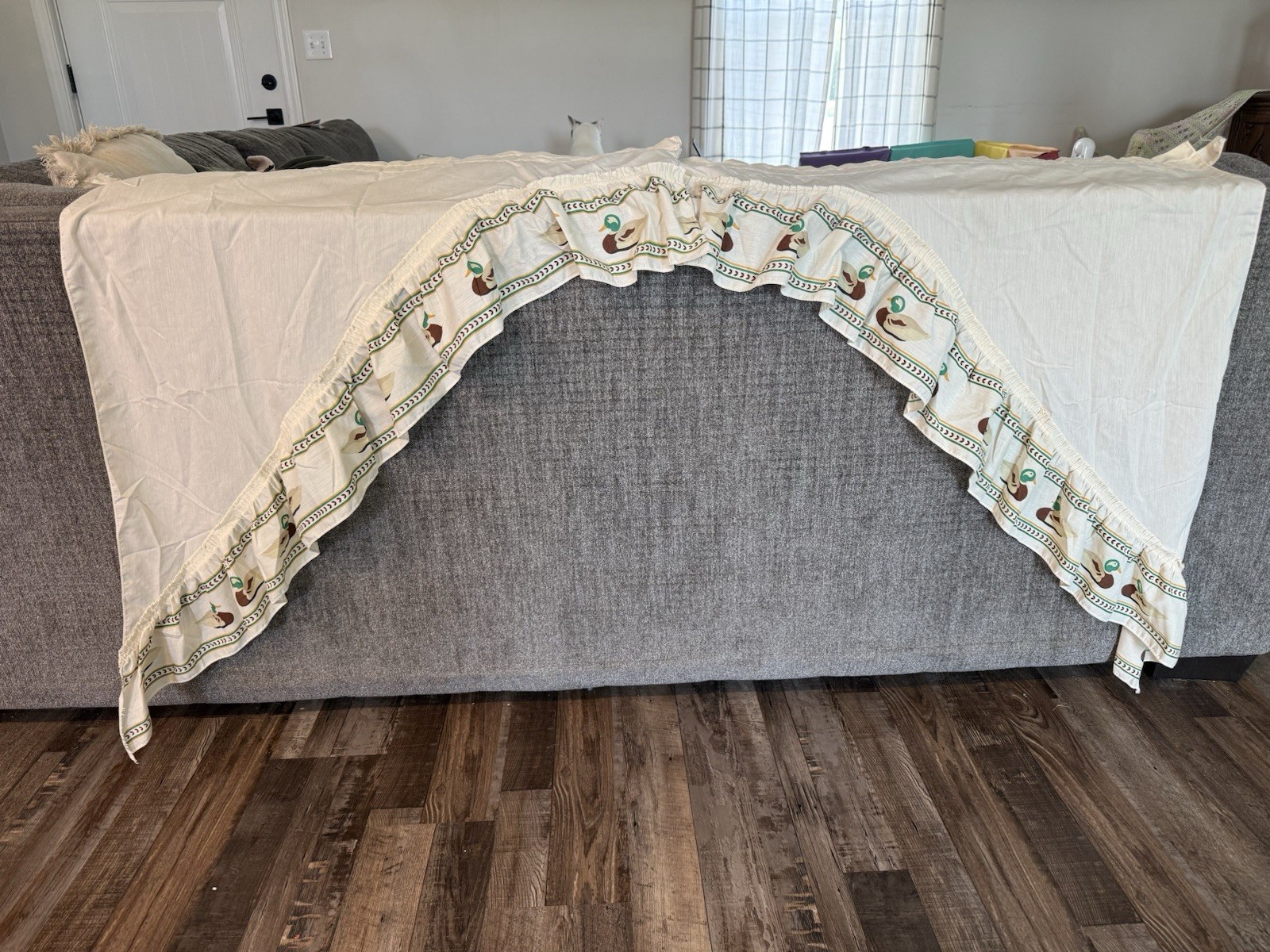 Set Of Vintage mallard duck Ruffle Curtains Swag Pair 24 Inches Wide Each