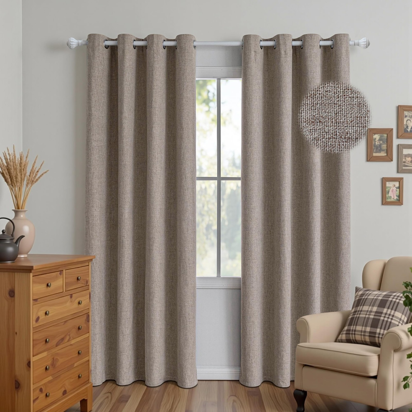 100% Blackout Curtains 96 Inches Long 2 Panels Set, Beige Curtains for Living…