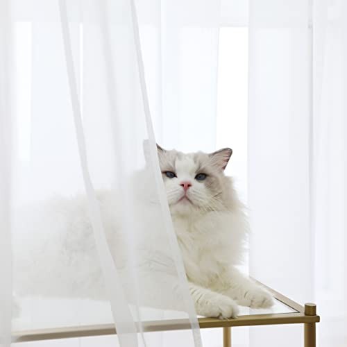 Window Sheer Curtains 84 Inches Long 2 Panels 52″W x 84″L (Pack of 2) White