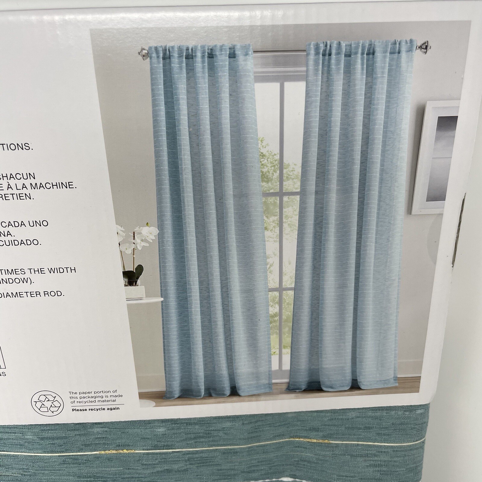 DKNY MIDAS Teal Blue Light Sheer Rod Pocket Panels Set of 2, 50″ x 96″